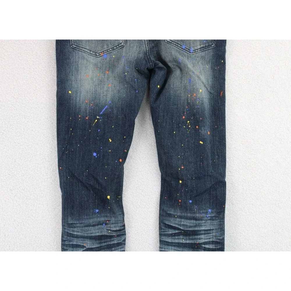 GFTD Los Angeles Distressed‎ Slim Jeans Mens 32 Blue Paint Splatter Streetwear